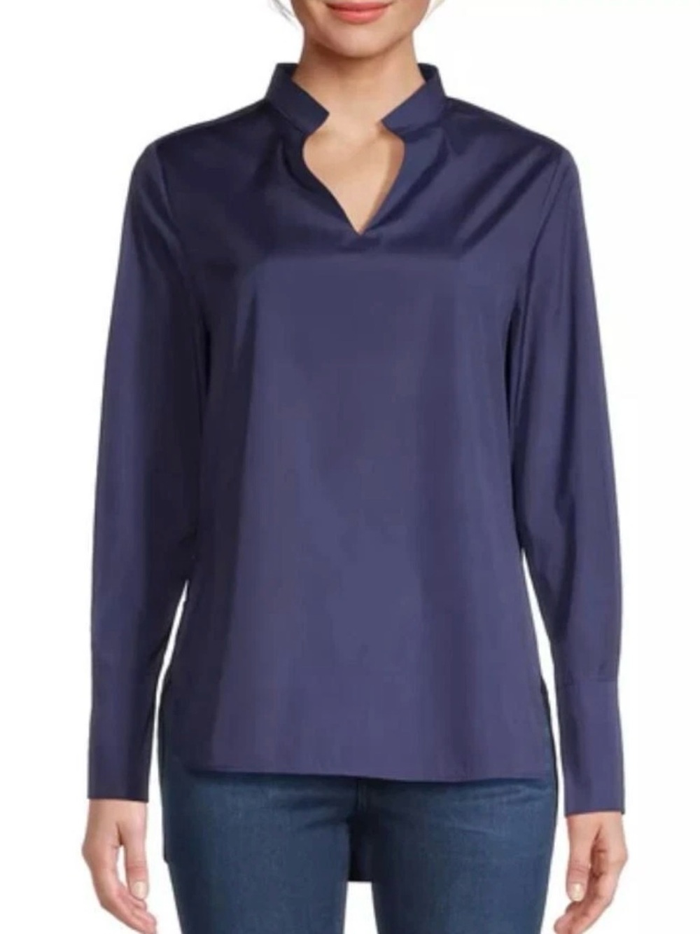 HARSHMAN Ellis Cotton Popover Tunic Blouse Dark Navy Small